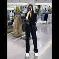 Elegant Style Two-Piece Set Long Sleeve Blazer Coat Wide Leg Pants Casual Office Women's Suit Set