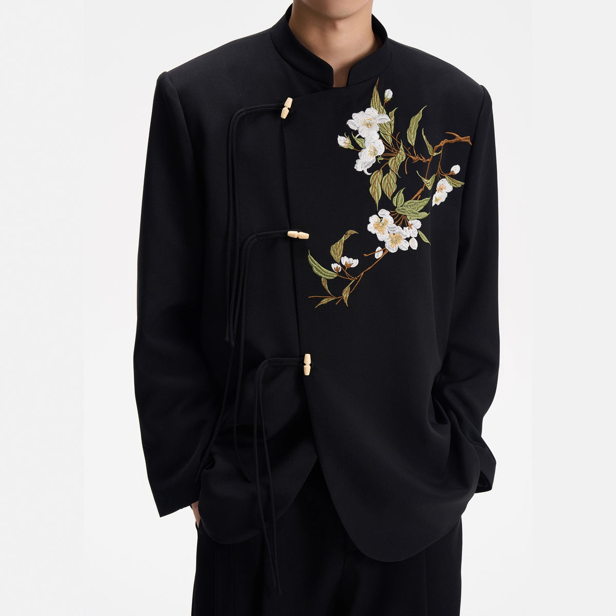 New Chinese Style Floral Embroidery DK Suit Jacket for Men Autumn/Winter Wedding AttireCasual Blazer