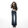 Blue Low-Waist Flared Jeans for Women Pants