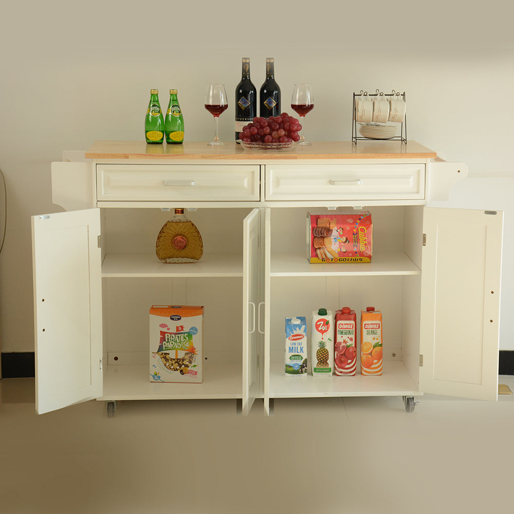 Îlot de cuisine mobile avec rangement – Plateau bois et roulettes