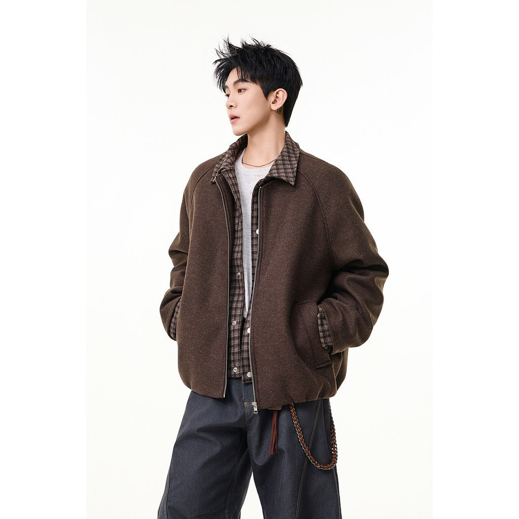 Cotton Coat for Men Winter Warm Plaid Patchwork Wool Coat