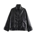 Veste femme effet cuir zippée à col montant – Noir
