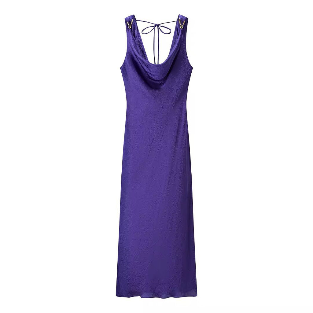 Robe longue femme sans manches à col montant – Coupe évasée