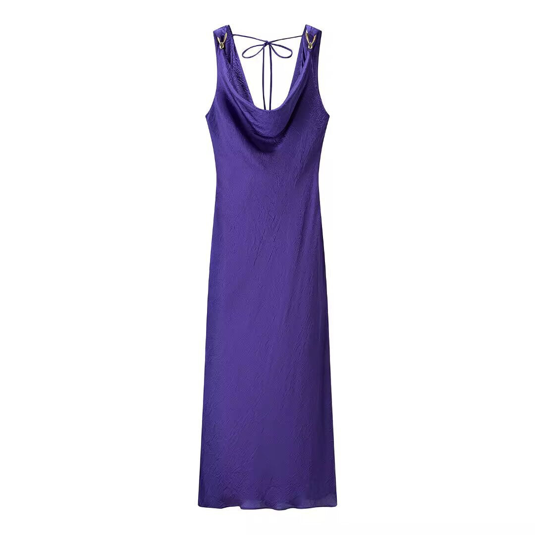 Robe longue femme sans manches à col montant – Coupe évasée