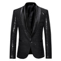 Black Sequin One Button Shawl Collar Suit Jacket Men Bling Glitter Nightclub Prom DJ Blazer Jacket Men Stage Clothes for Singers