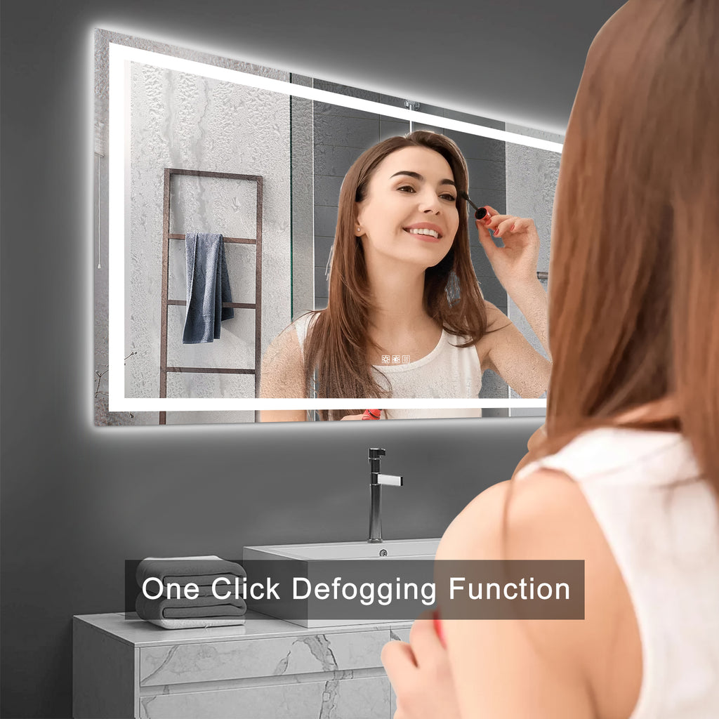 Grand miroir LED de salle de bain 72 × 36 pouces – Anti-buée et intensité réglable
