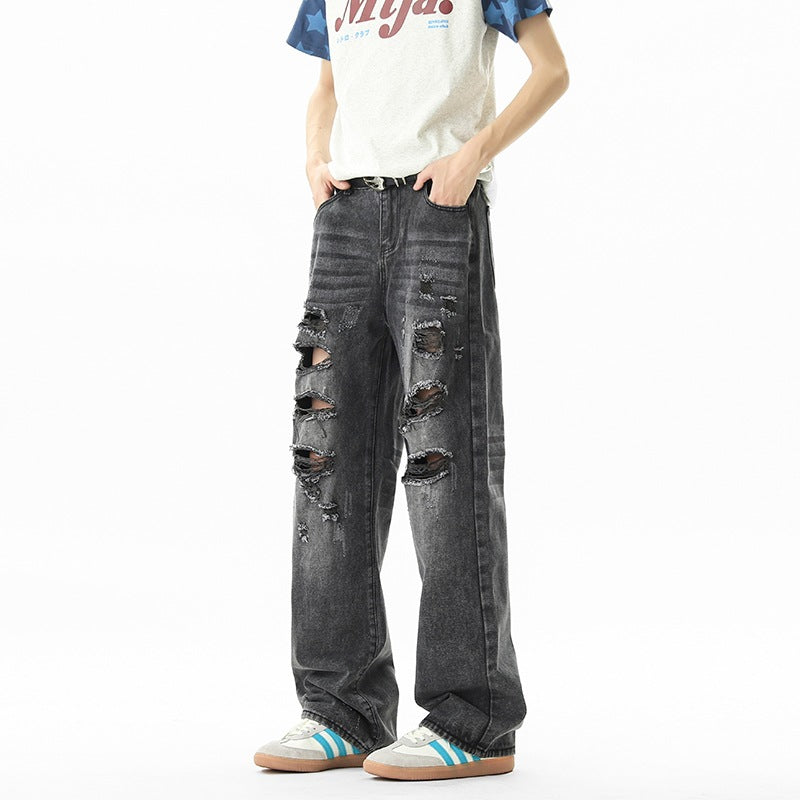 Distressed ripped jeans men streetwear pants