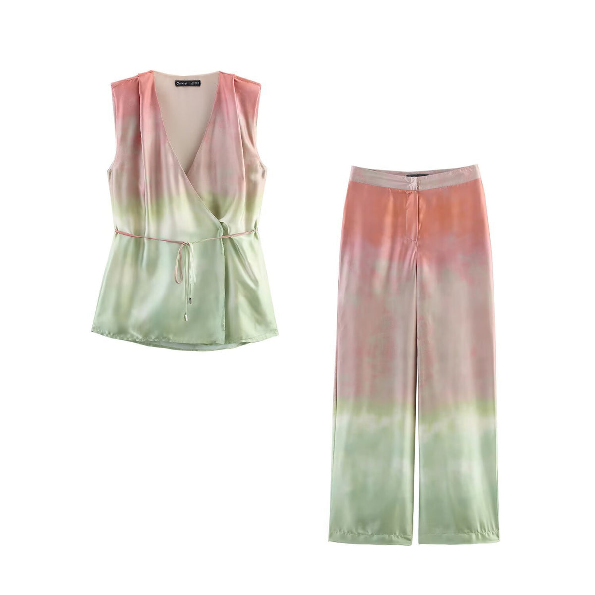 Women's Watercolor Pattern Blazer + Straight Leg Pants Set