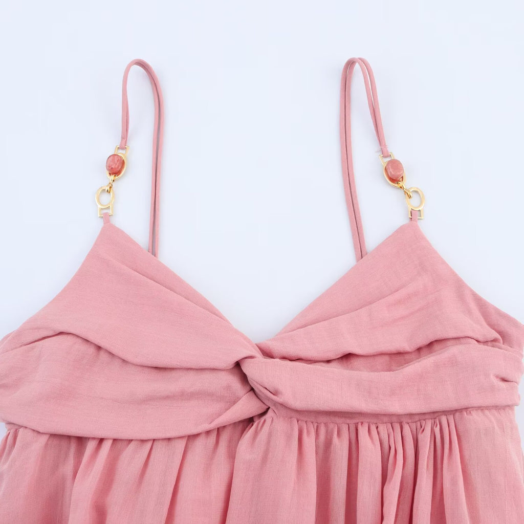 Robe longue femme sans manches à col V – Unie