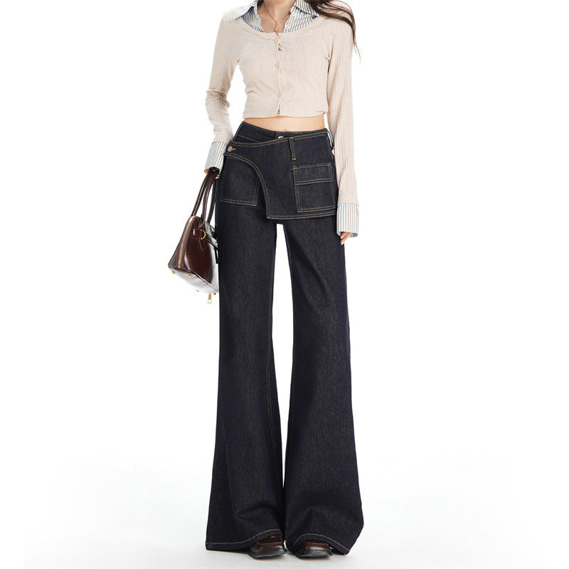 Deep Blue Wide-Leg Jeans Women Pants