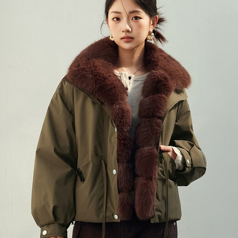 Parka courte femme style workwear à grand col amovible