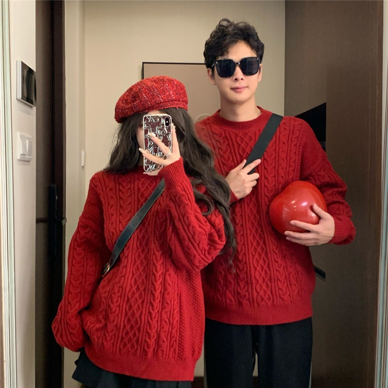 Casual Style Couple Sweater Set for Men and Women, Christmas and Lunar New Year Outfit, Lazy Fashion Knitwear Suit