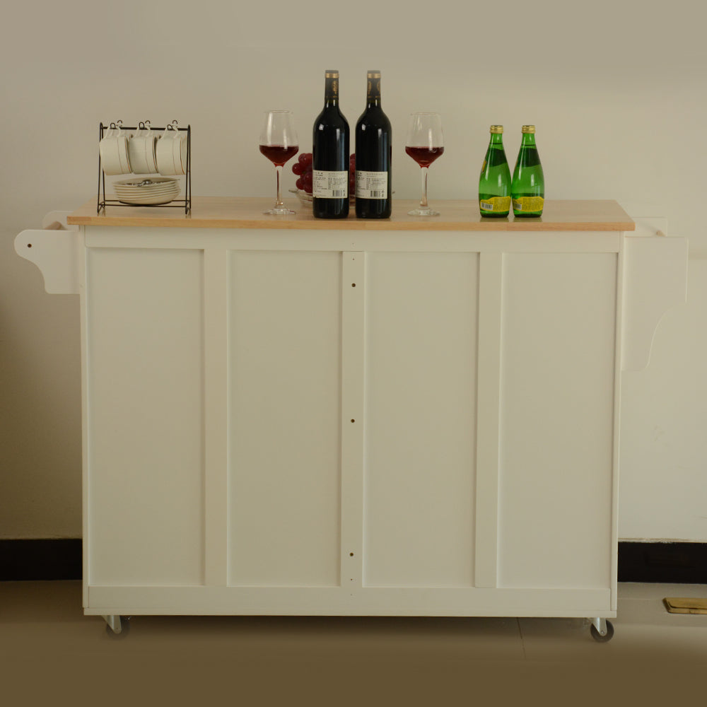Îlot de cuisine mobile avec rangement – Plateau bois et roulettes