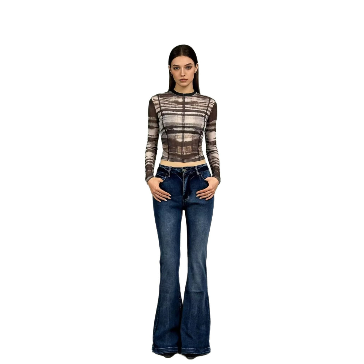 Retro Slim Fit Stretch Flared Jeans Pants for Women Long Pants