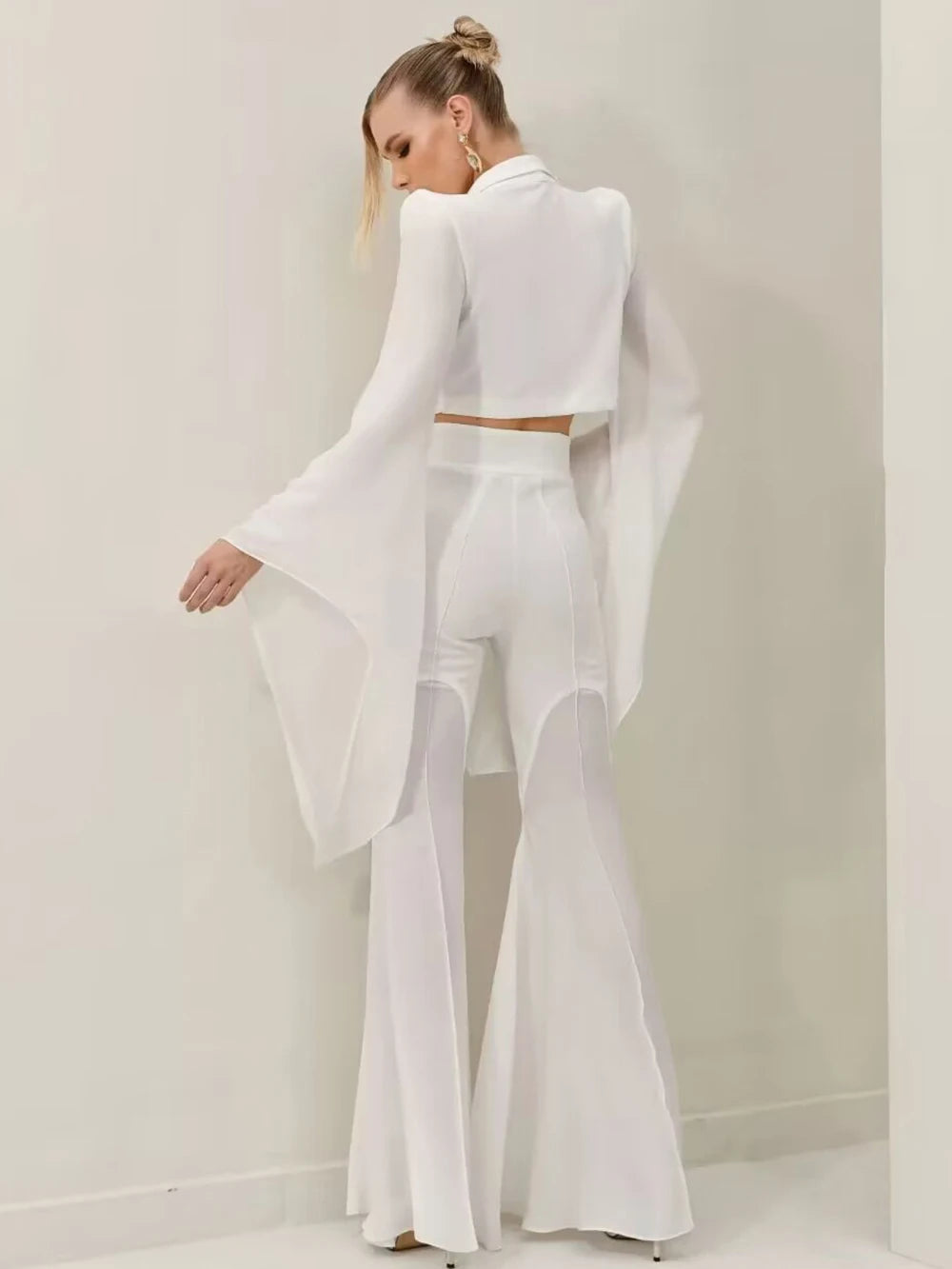 Summer New Solid Color Loudspeaker Perspective Patchwork Suit Pants Set Blazer + trousers Two Piece Set for Women