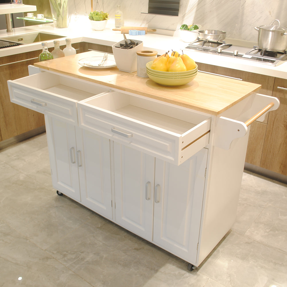Îlot de cuisine mobile avec rangement – Plateau bois et roulettes