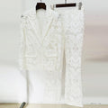 Mesh Embroidered Sequined Blazer and Long Pants Set Two-Piece Suit