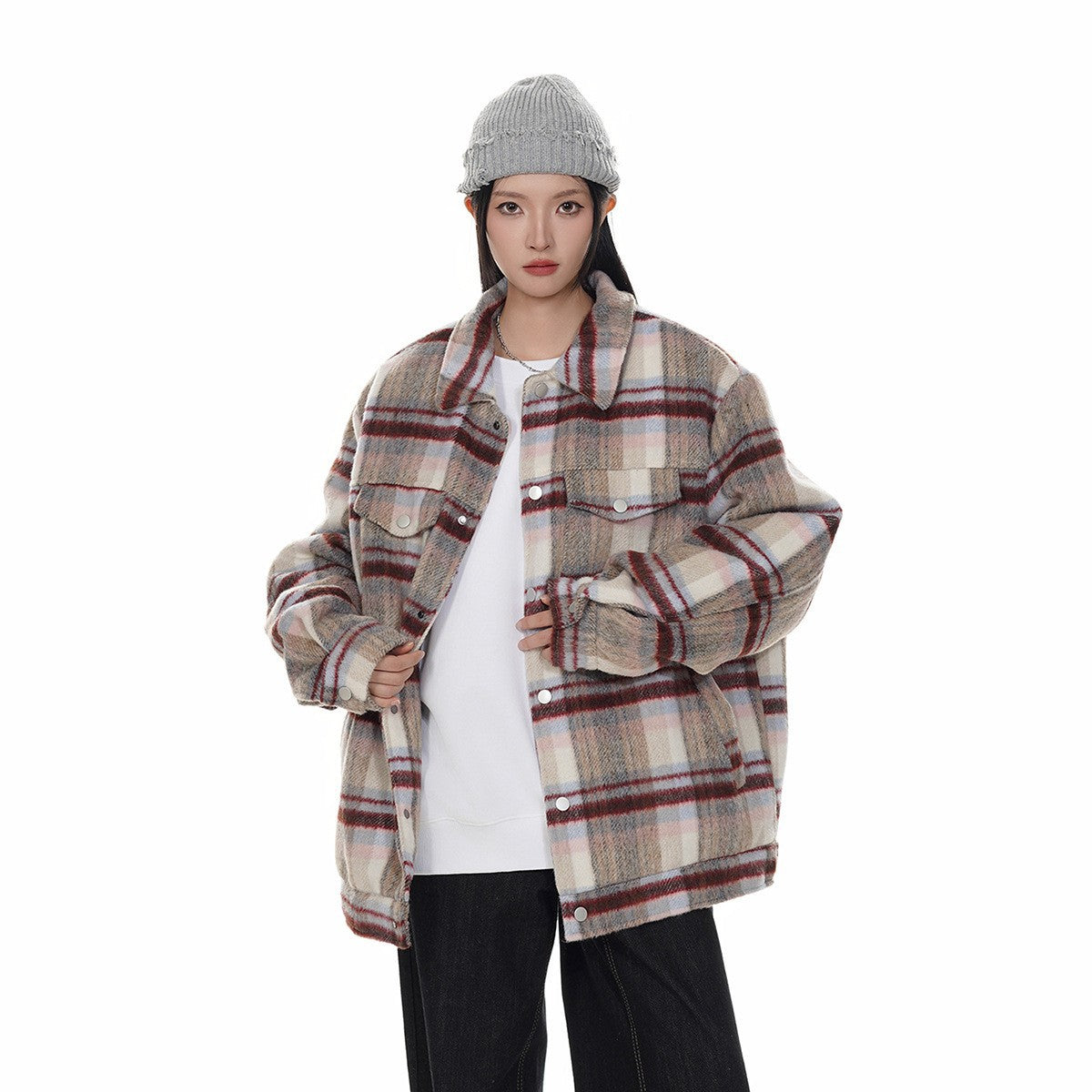 Plaid Woolen Coat Cotton Jacket Winter Coat Men Women Plaid Cotton Coat