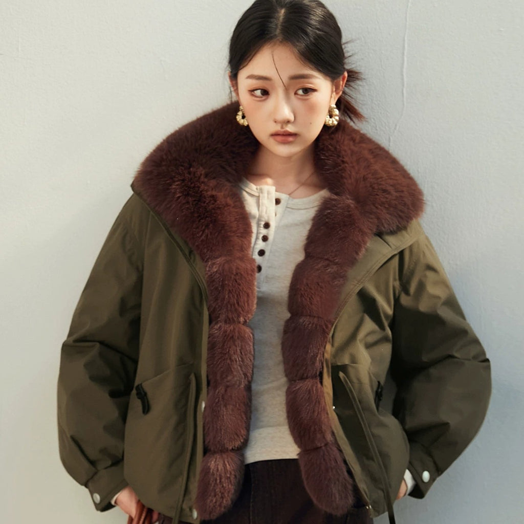 Parka courte femme style workwear à grand col amovible