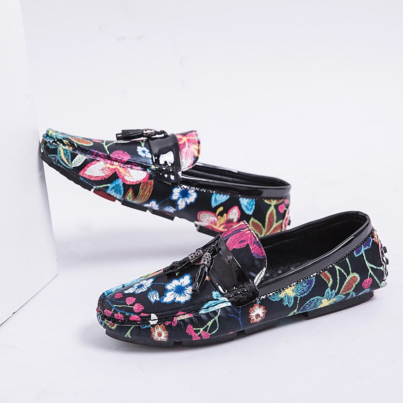 Casual Shoes for Men Summer Flower Shoes Fashionable Floral Black Loafers Men Luxury Big Size 13 Casual Drive Loafers Men