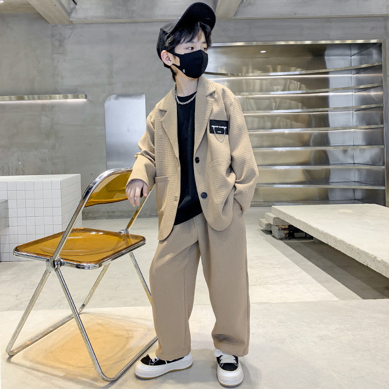 Boys Casual Two-Piece Suit Set Spring Autumn Stylish Blazer and Pants