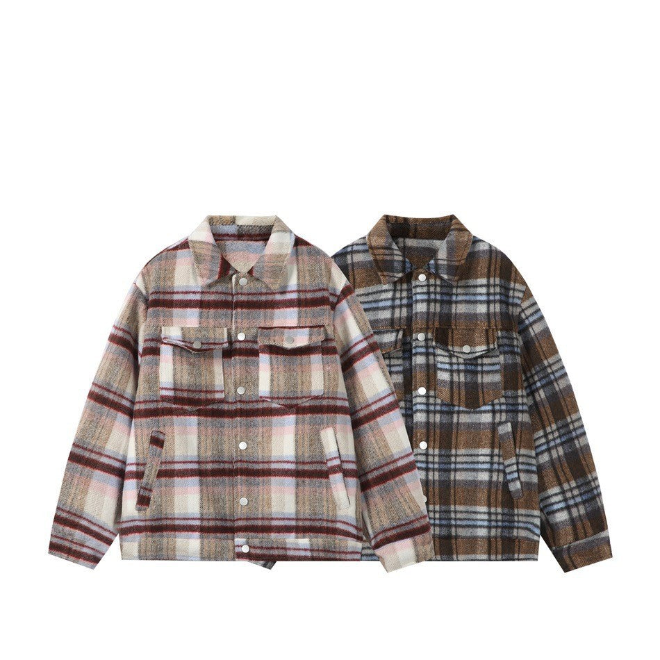 Plaid Woolen Coat Cotton Jacket Winter Coat Men Women Plaid Cotton Coat
