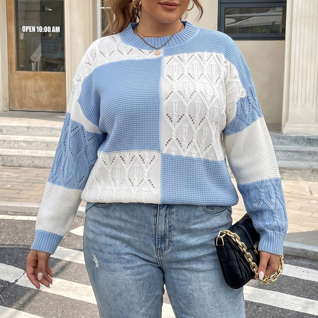 Plaid Knit Sweater for Women, Oversized Pullover Top