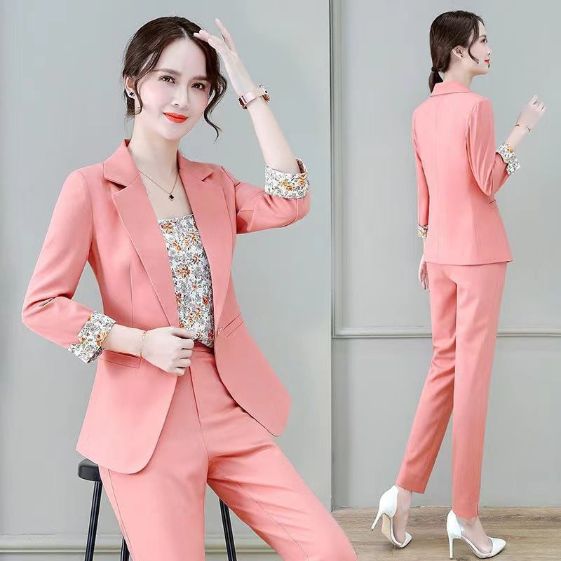 Chic Three-Piece Suit Set for Women, Spring and Autumn Fashion, Casual Blazer with Long Pants, Professional Workwear, Small Flared Style