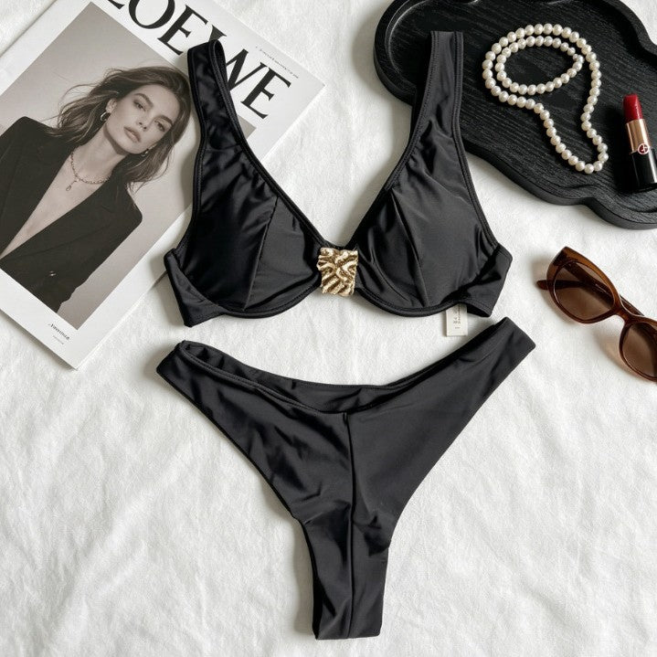 Bikini femme uni avec armatures – Maillot de bain 2 pièces