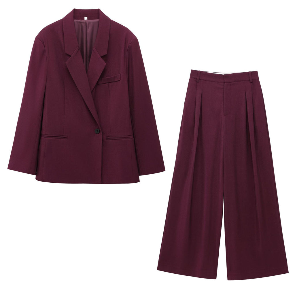 Women's Fashion Casual Double-breasted Loose Blazer + Long Pants Set