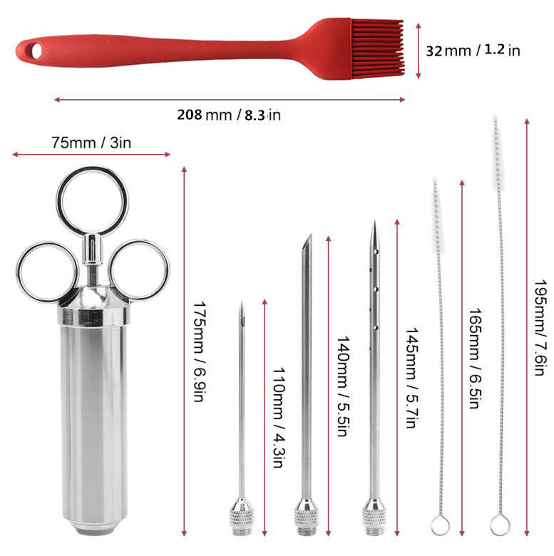 Injecteur de marinade en acier inoxydable 304 – Seringue 60 ml pour viande et barbecue