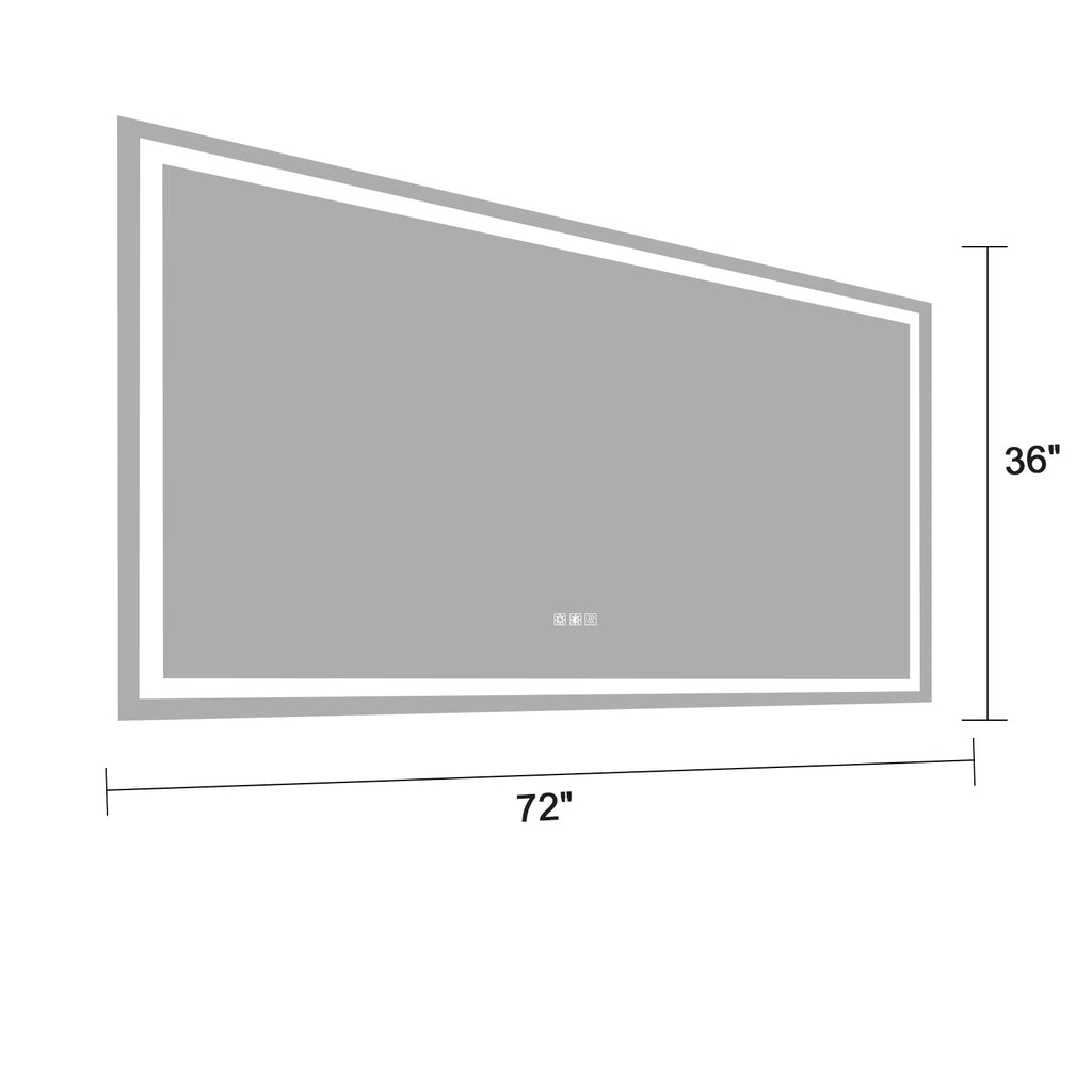 Grand miroir LED de salle de bain 72 × 36 pouces – Anti-buée et intensité réglable