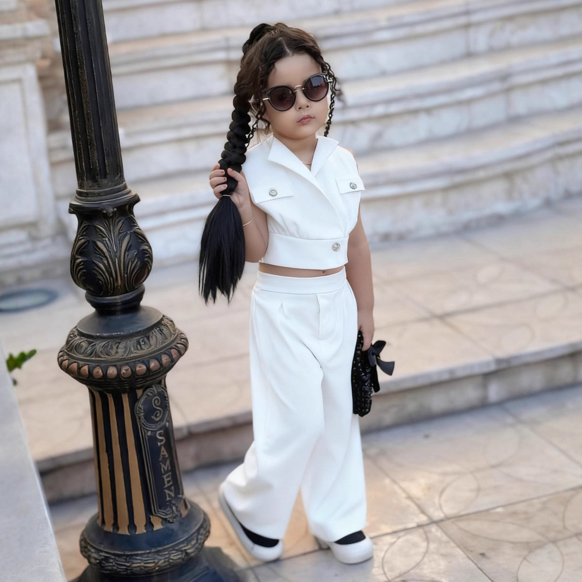Casual Two-Piece Set for Girls Summer Outfit Jacket Vest with Buttons Blazer Pants Kids Fashion Suit