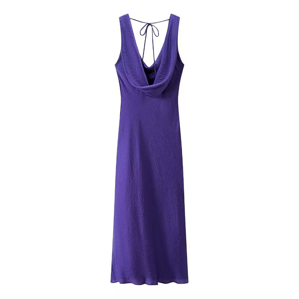 Robe longue femme sans manches à col montant – Coupe évasée