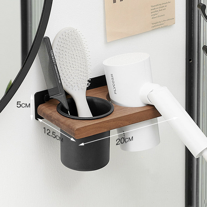 Support mural pour sèche-cheveux et accessoires – Bois massif et aluminium