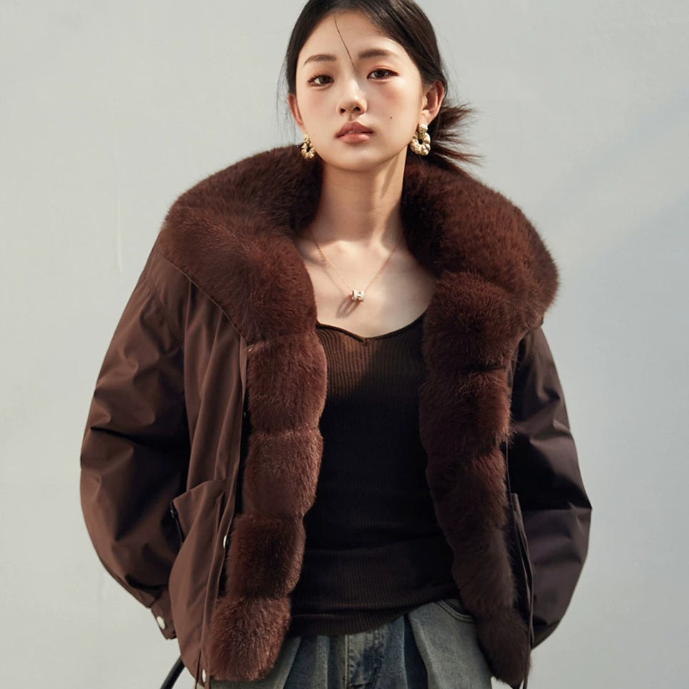Parka courte femme style workwear à grand col amovible