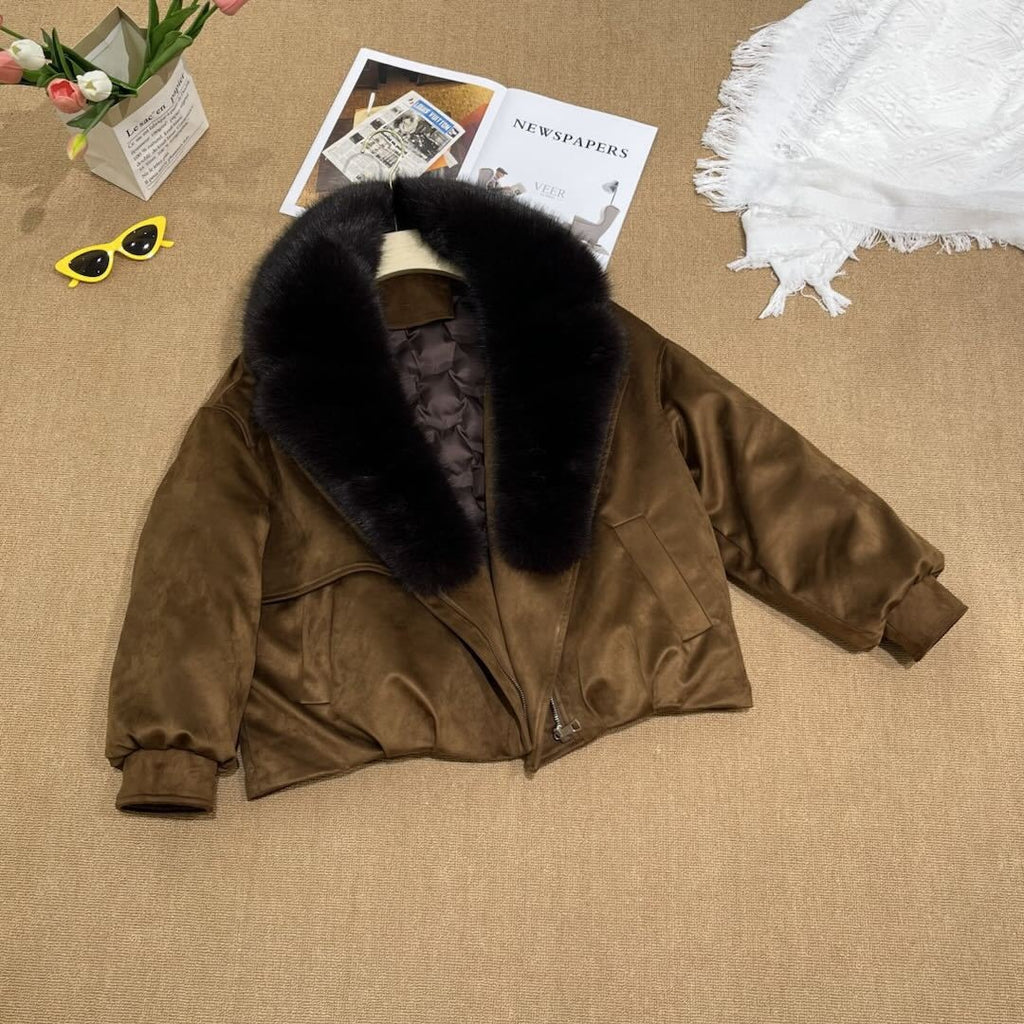 Parka courte femme à col en fausse fourrure – Chaude et matelassée