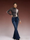 Retro Slim Fit Stretch Flared Jeans Pants for Women Long Pants