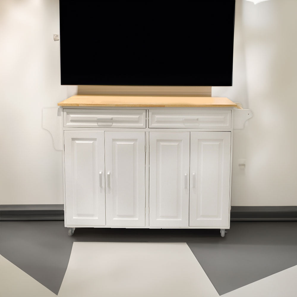 Îlot de cuisine mobile avec rangement – Plateau bois et roulettes
