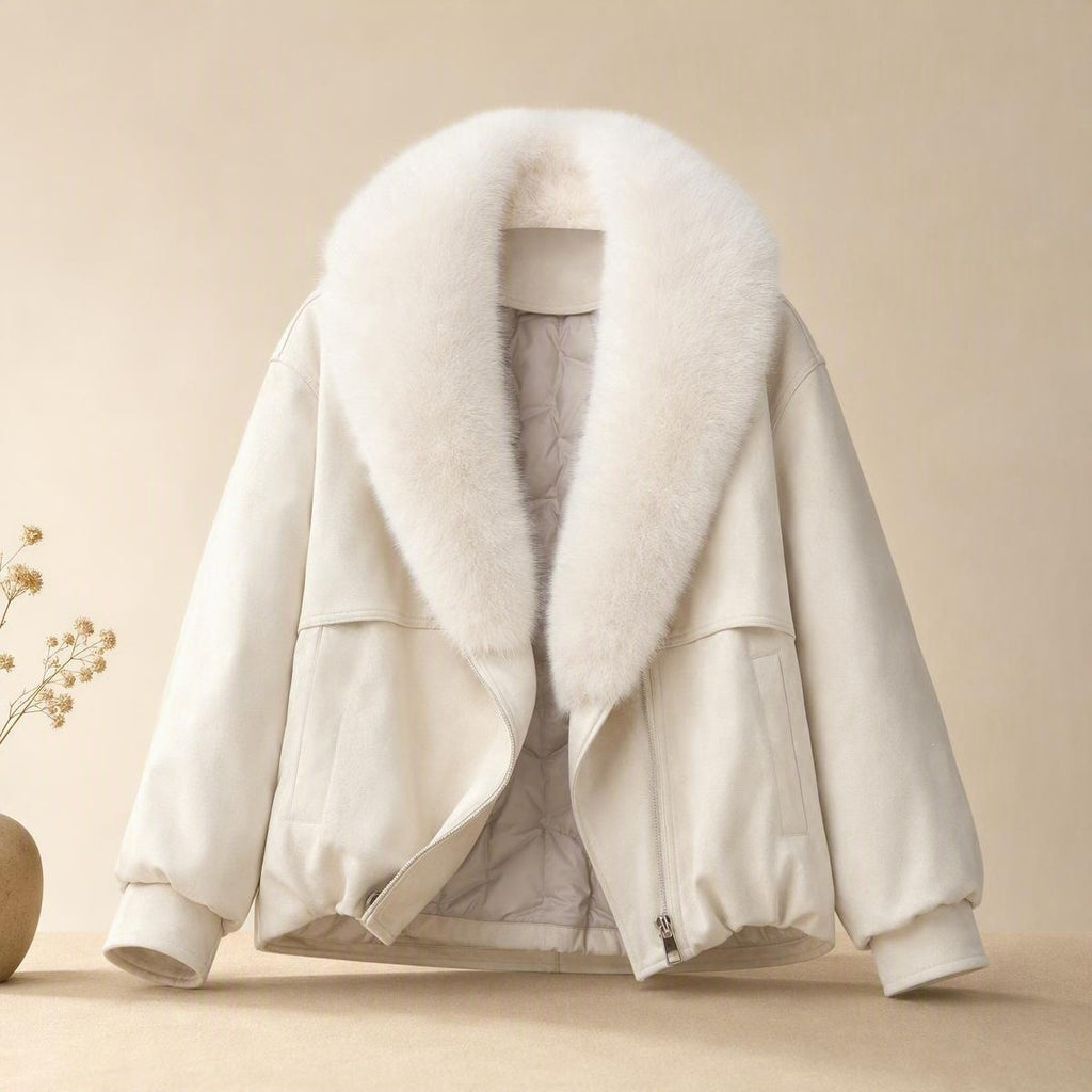 Parka courte femme à col en fausse fourrure – Chaude et matelassée