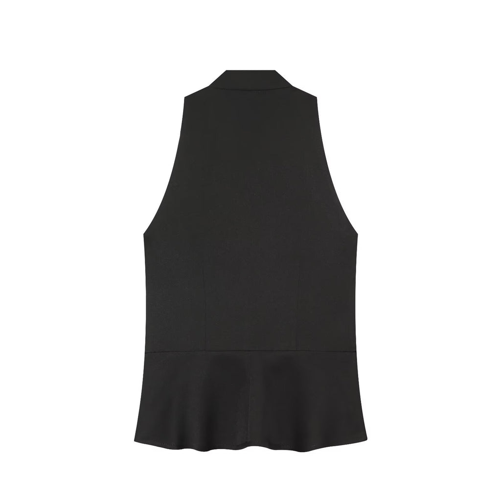 Gilet femme sans manches cintré à nouer – Noir