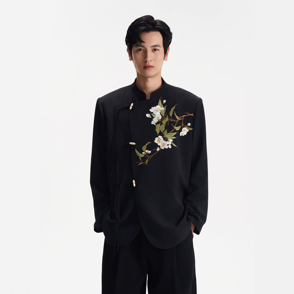New Chinese Style Floral Embroidery DK Suit Jacket for Men Autumn/Winter Wedding AttireCasual Blazer
