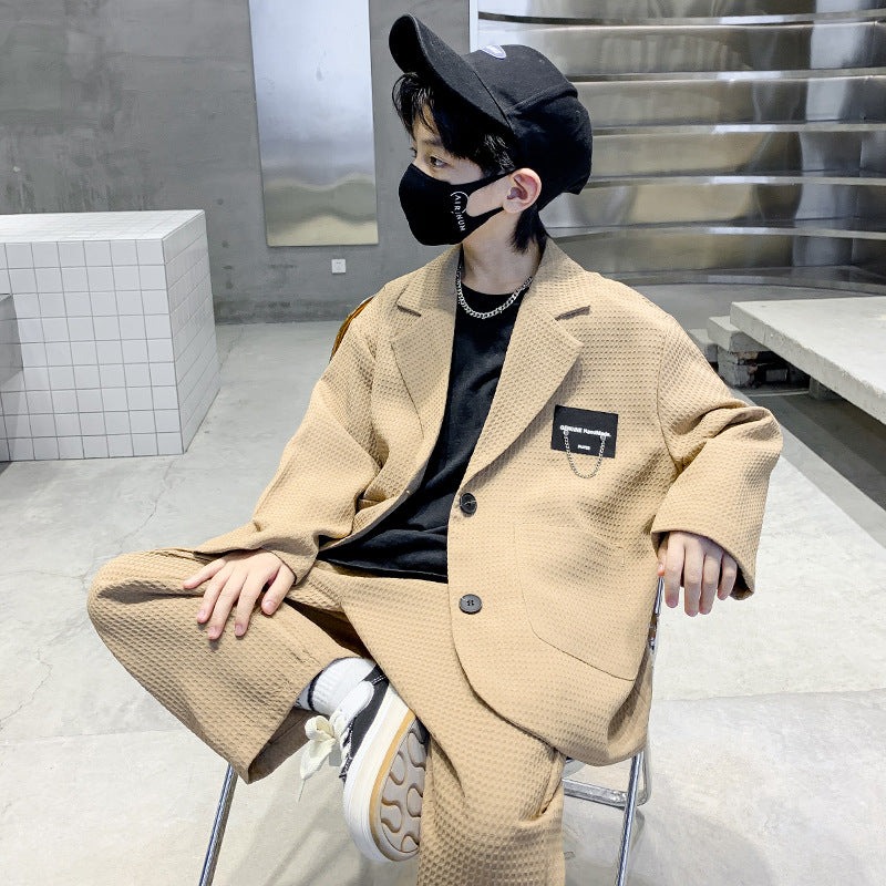 Boys Casual Two-Piece Suit Set Spring Autumn Stylish Blazer and Pants