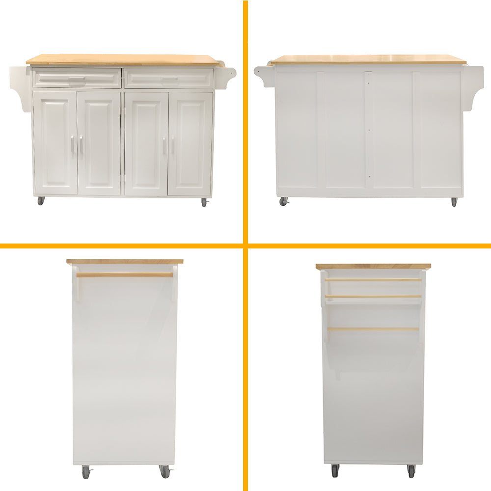 Îlot de cuisine mobile avec rangement – Plateau bois et roulettes