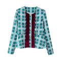 Women's Velvet Decorated Plaid Blazer + Long Pants Set