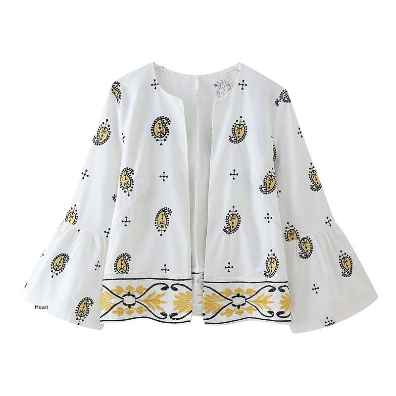 Elegant Embroidered Blazer and Wide-Leg Pants Set Style Fashion Casual Women's Suit