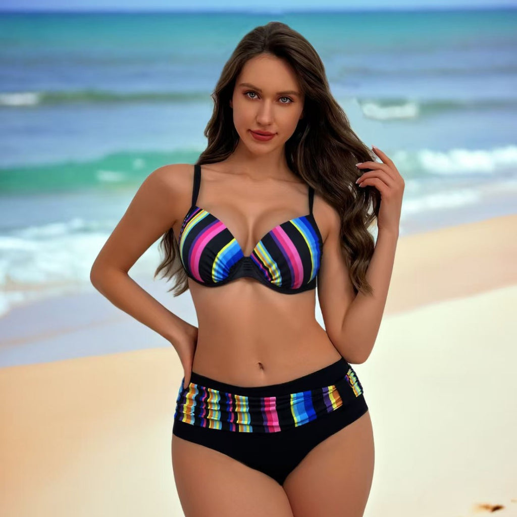 Bikini femme rayé avec armatures – Maillot de bain 2 pièces