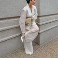 Women's Suit Set High-Grade  Rayon Thin Micro-Transparent Minimalist Temperament Blazer and Long Pants Two-Piece Set