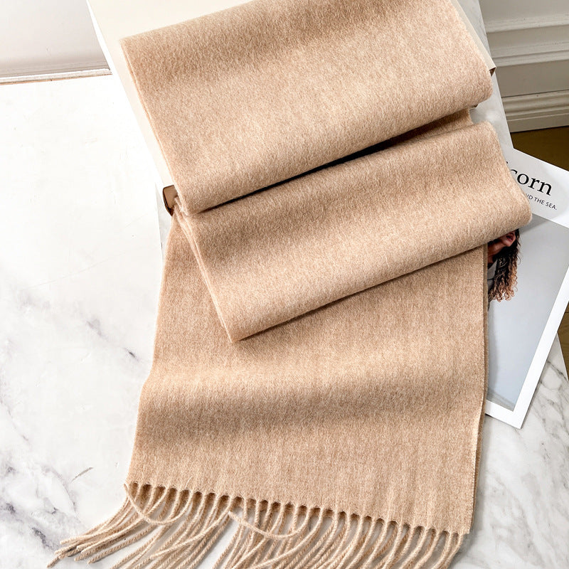 100% Pure Wool Scarf Solid Beige Shawl, Unisex Couple Warm Neck Wrap for Fall Winter