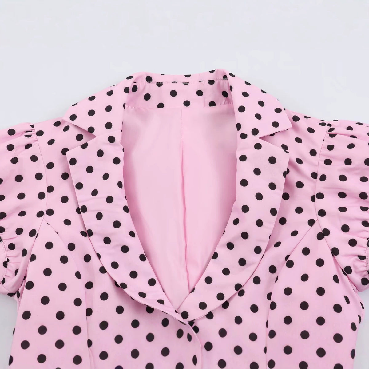 Chemisier femme rose à pois – Manches 3/4 et col revers